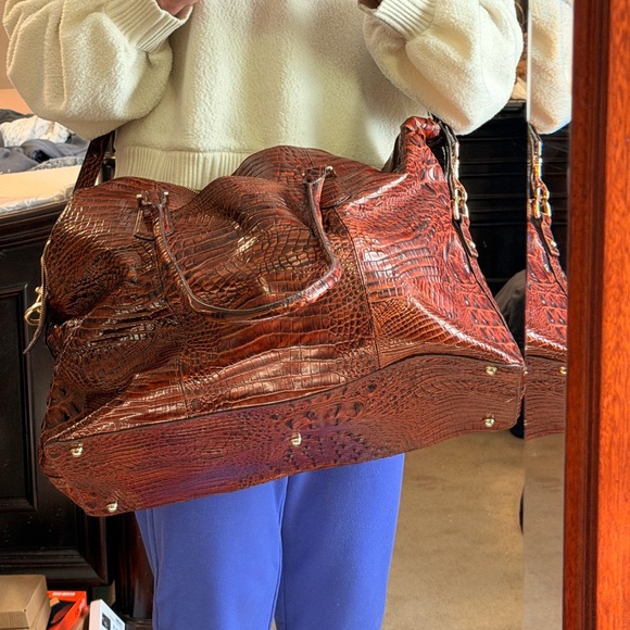 Brahmin Rich Brown Crocodile-Embossed Weekender Bag - Picture 14 of 14